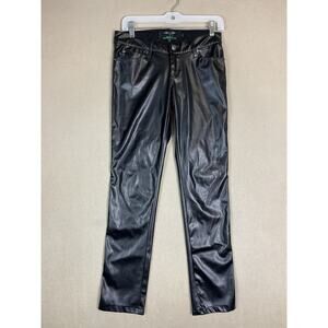 TRIPP NYC Pants Womens 3 Black Faux Leather Straight Leg Embroidered Back Pocket